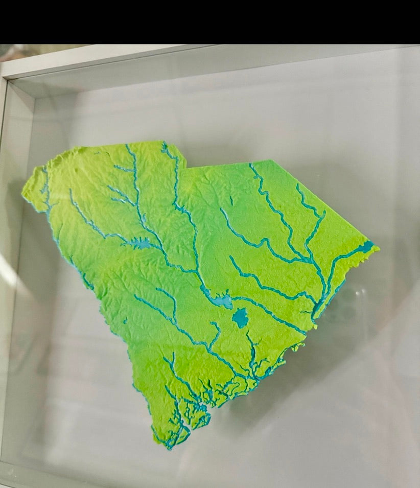 South Carolina State Topographic Elevation Map - Framed Scale with Mountain Ranges and Rivers