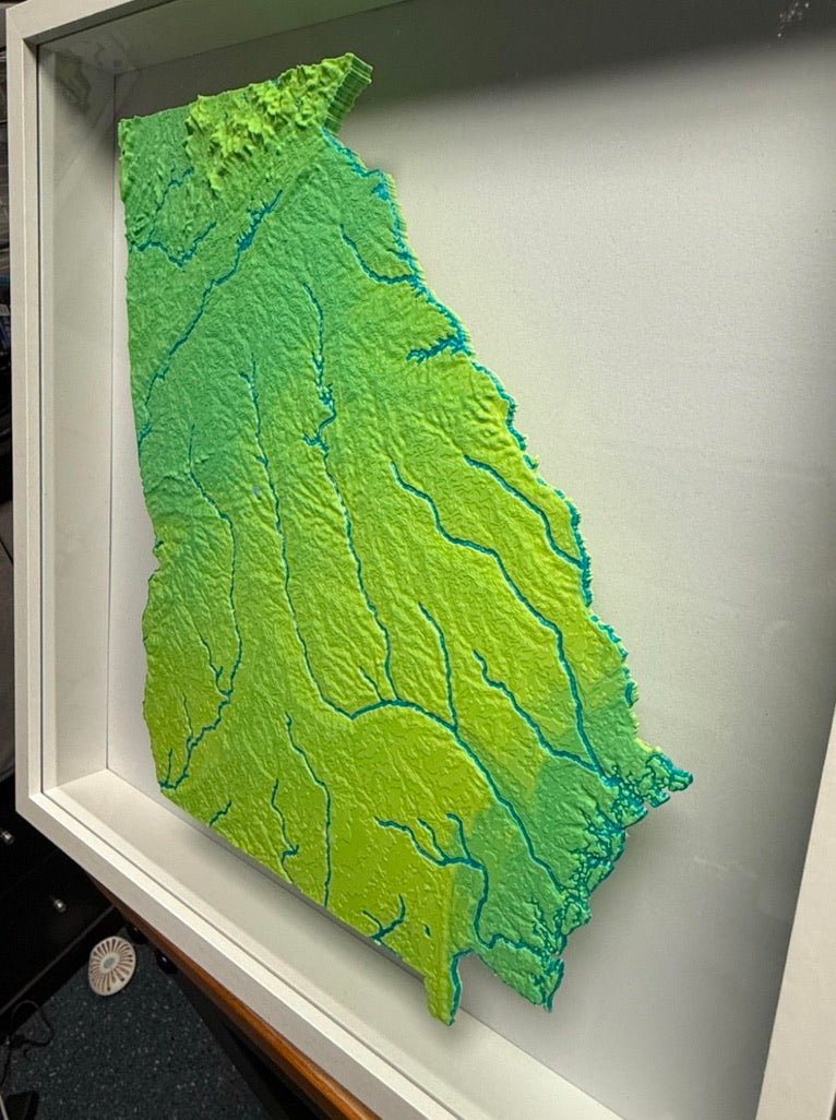 Georgia State Topographic Elevation Map - Framed Scale with Mountain Ranges and Rivers