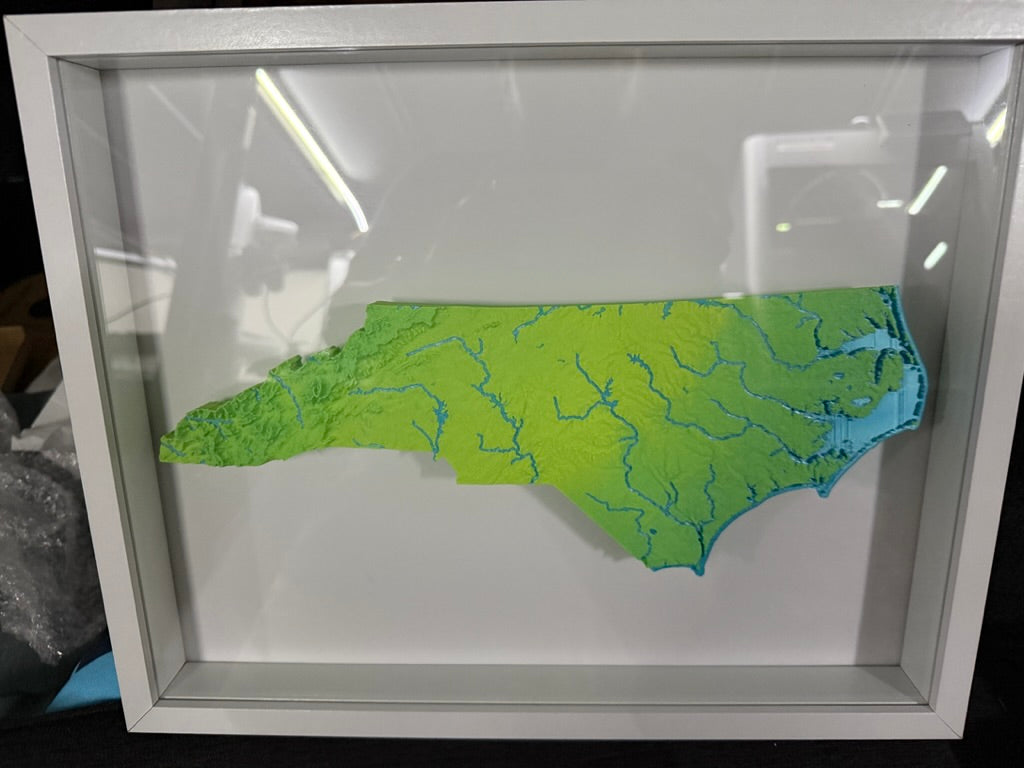 North Carolina State Topographic Elevation Map - Framed Scale with Mountain Ranges and Rivers