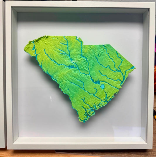 South Carolina State Topographic Elevation Map - Framed  Scale with Mountain Ranges and Rivers