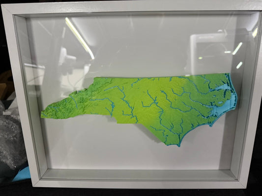North Carolina State Topographic Elevation Map - Framed  Scale with Mountain Ranges and Rivers